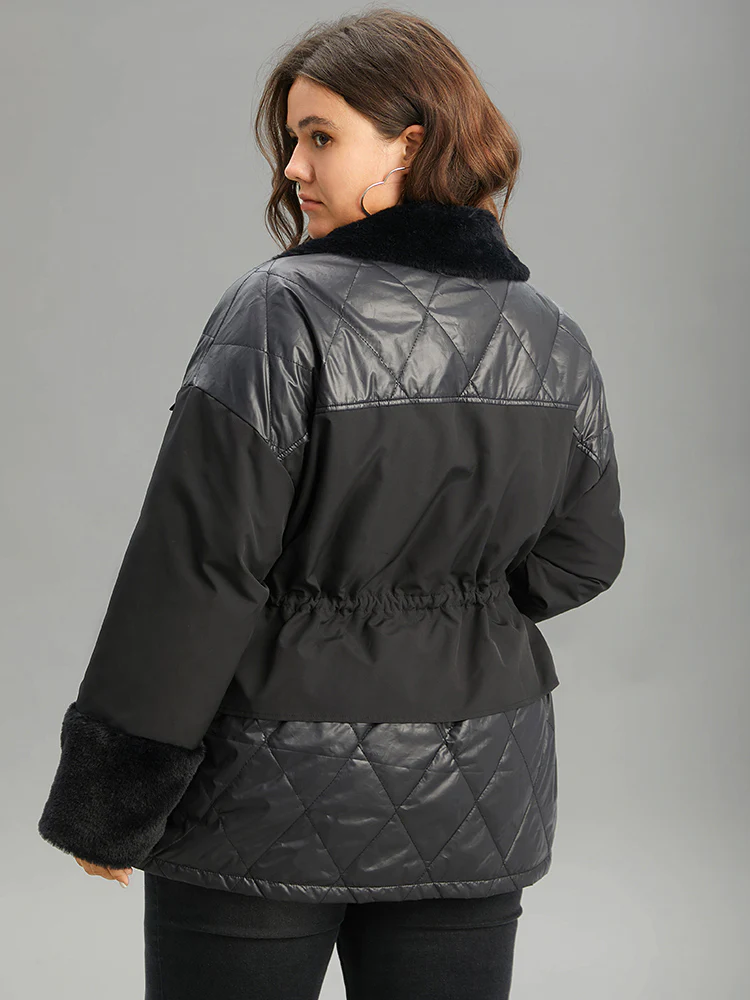 BloomChic's plus size quilted jacket with faux fur collar, perfect for chilly days.