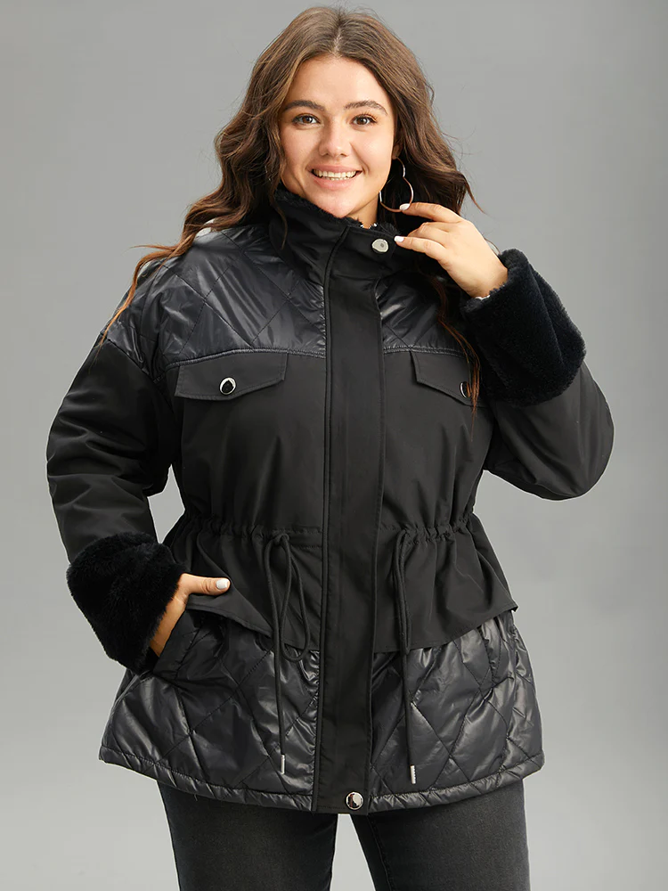 BloomChic's plus size quilted jacket with faux fur collar, perfect for chilly days.