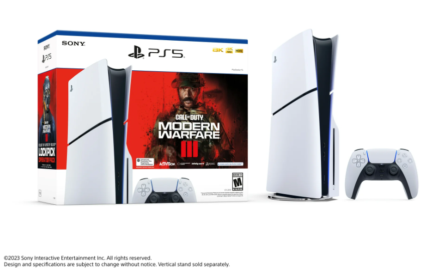 Snapshot showcasing PlayStation 4 and a white console, included in the PlayStation®5 Console – Call of Duty®: Modern Warfare® III Bundle for PS5® players.