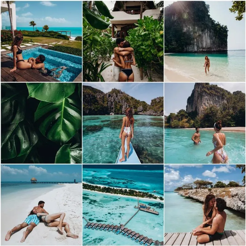 Stay Close Travel Far's Tropical Preset Pack. that features a collage of beach scenes.