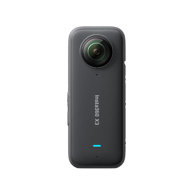 The Insta360 X3 action camera takes center stage on a pristine white background, ready for adventure.