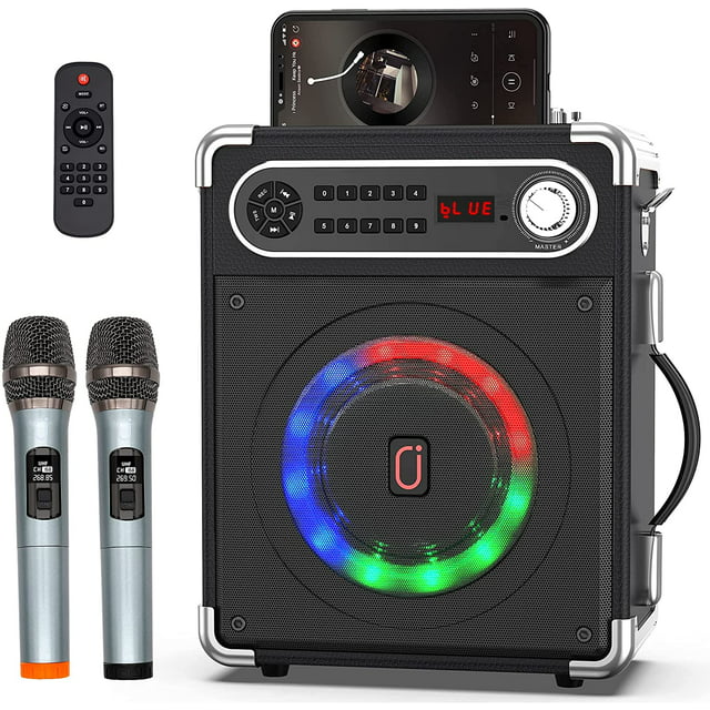 Sing your heart out with this portable karaoke system! JYX Karaoke Machine features 2 wireless mics, remote control, and a Bluetooth-enabled PA speaker system.
