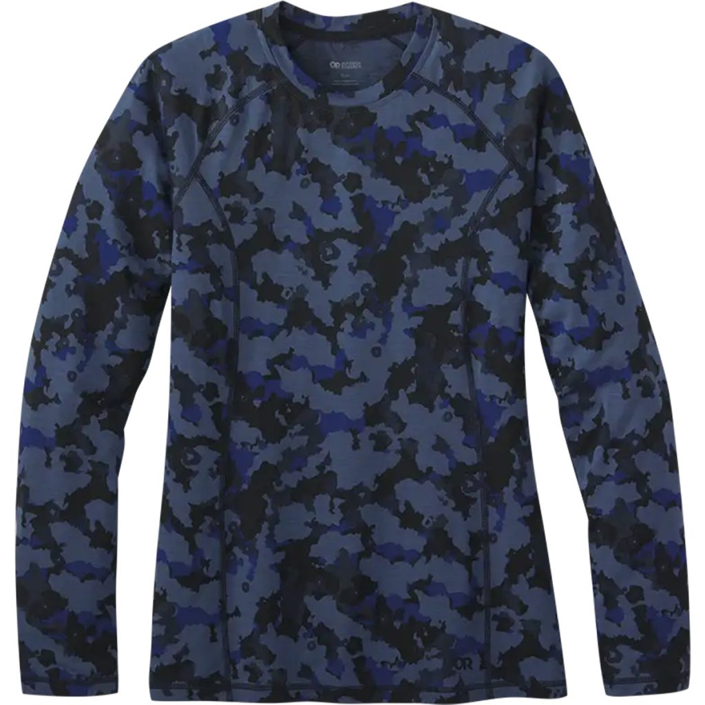 A stylish women's naval blue long-sleeved camo shirt, perfect for chilly days. Stay warm and fashionable!