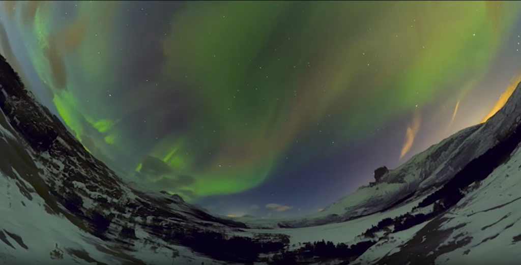 Behold the breathtaking aurora borealis in this 360° panorama, taken with Insta360 One RS 1-inch 360 Edition. Nature's magical display!