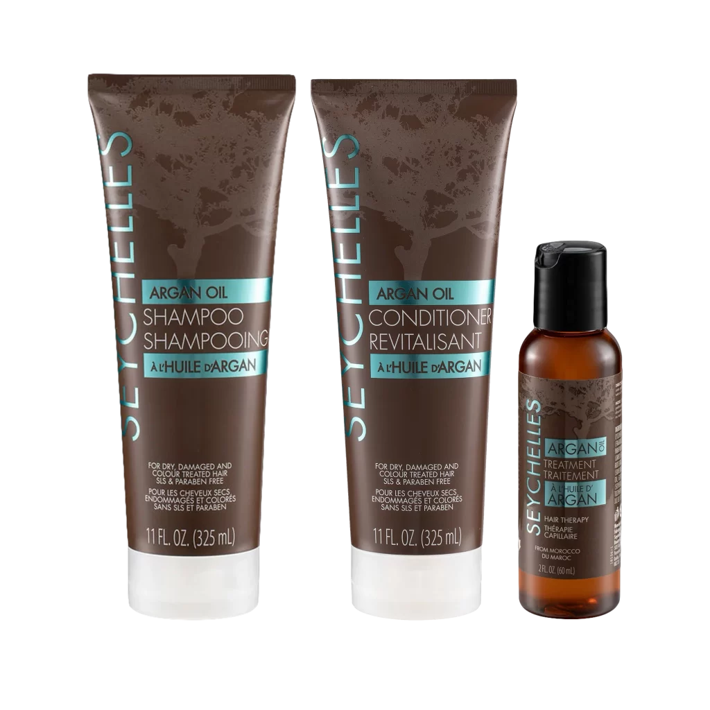 Experience the incredible Seychelles Hair Care Damage Repair Argan Oil Collection—shampoo, conditioner, and oil treatment. Revitalize and enrich your hair with this extraordinary trio!
