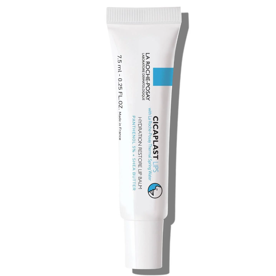 La Roche-Posay Cicaplast, hydrating lip balm with prebiotic thermal water, vitamin B5, and shea butter for sensitive or irritated lips.